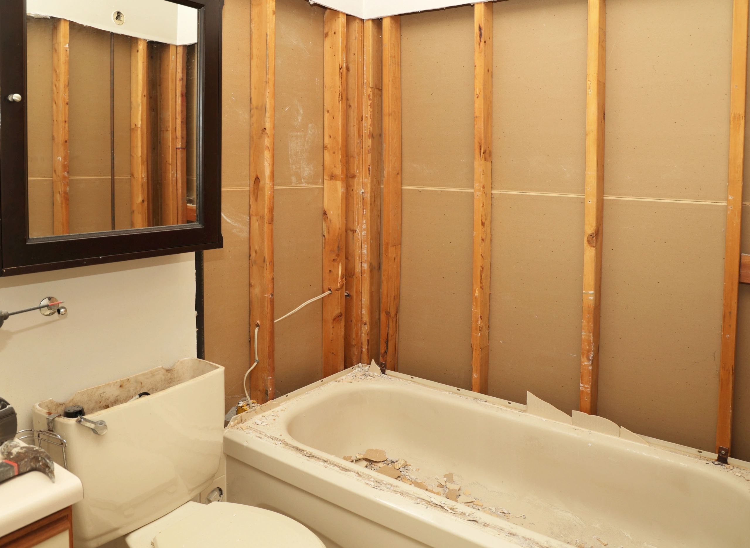 Bathroom remodel in progress during demolition